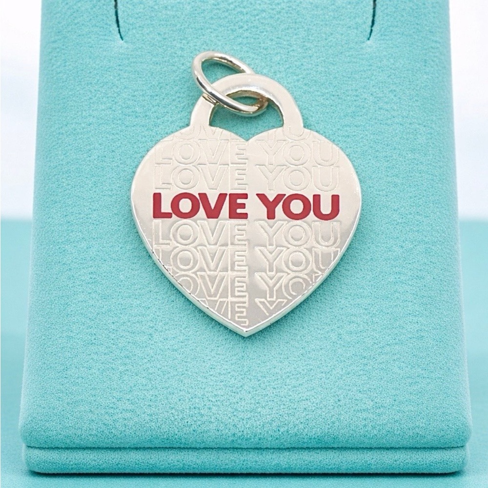 Tiffany & Co. 💯% Auth Silver Heart Tag ‘Love You’ in Red w/Tiffany Blue Box